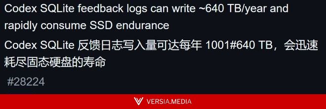 一年吃掉一块固态硬盘 Codex日志bug被骂劣质软件