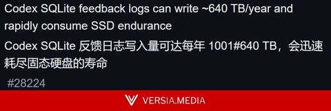 一年吃掉一块固态硬盘 Codex日志bug被骂劣质软件